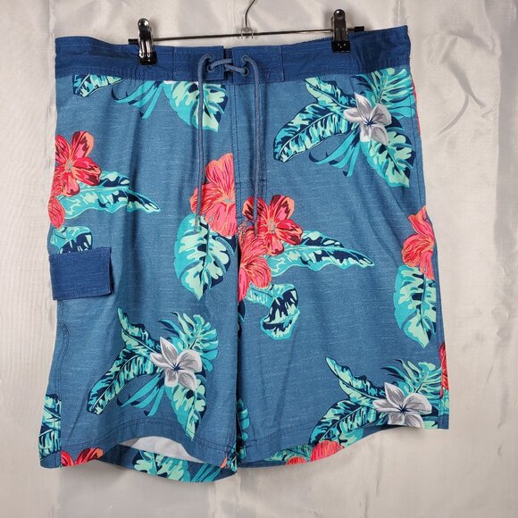 George Board Shorts Hawaiian Tropical Blue Pink Green 3 Pockets Men Sz M (36/38) - Picture 1 of 9